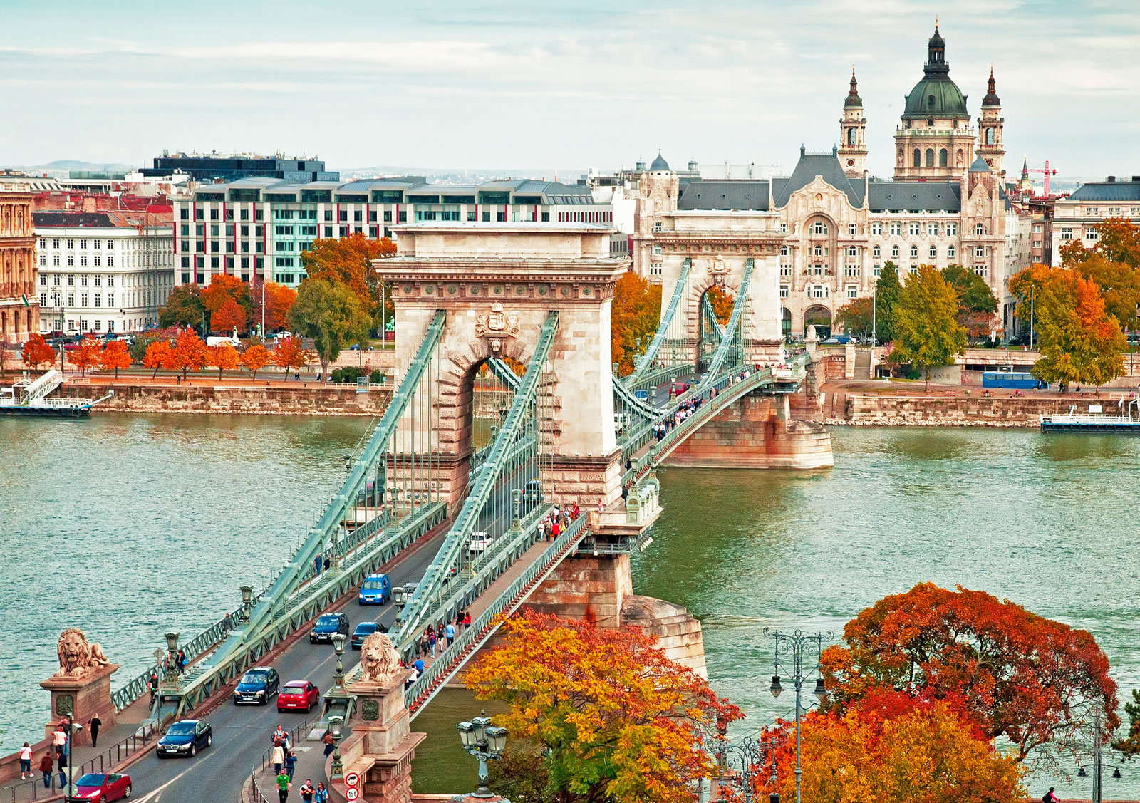 cars driving along the bridge in hungary