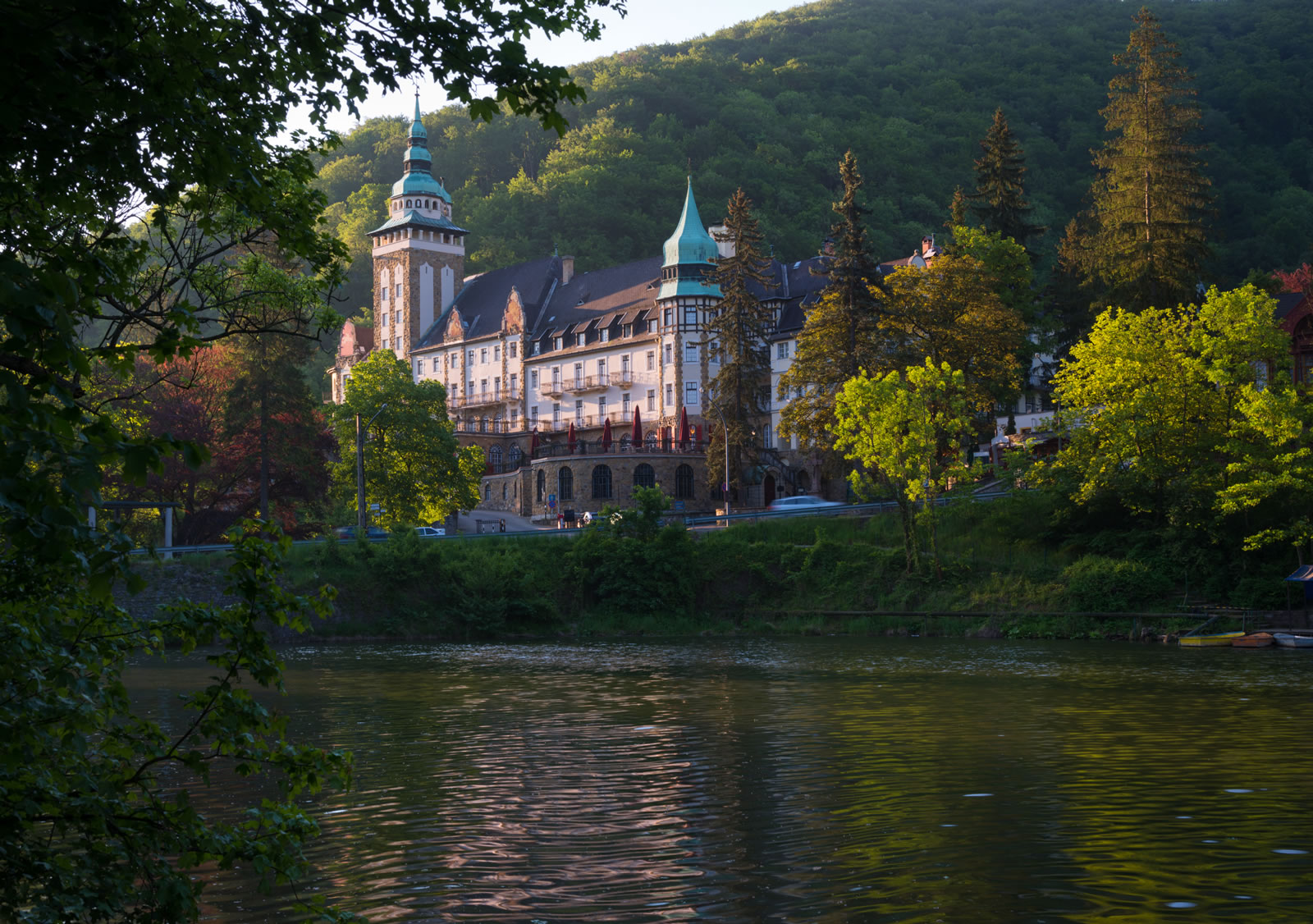 historic building on the water in hungary