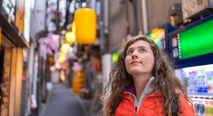 foreign English teacher in Japan on city street