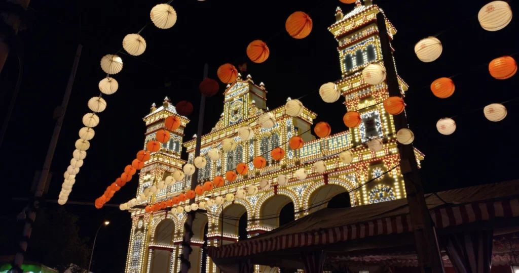 Night lights from the april fair of Seville, Andalusia, Spain